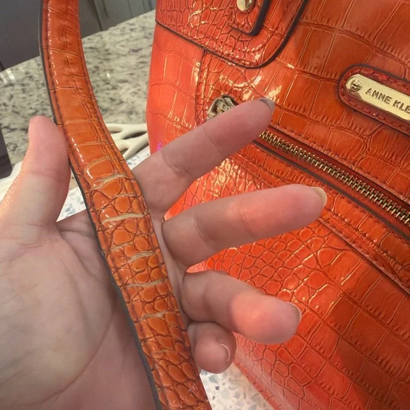Anne Klein Orange Croc Embossed Patent Leather Tote Shoulder Bag - Picture 4 of 8